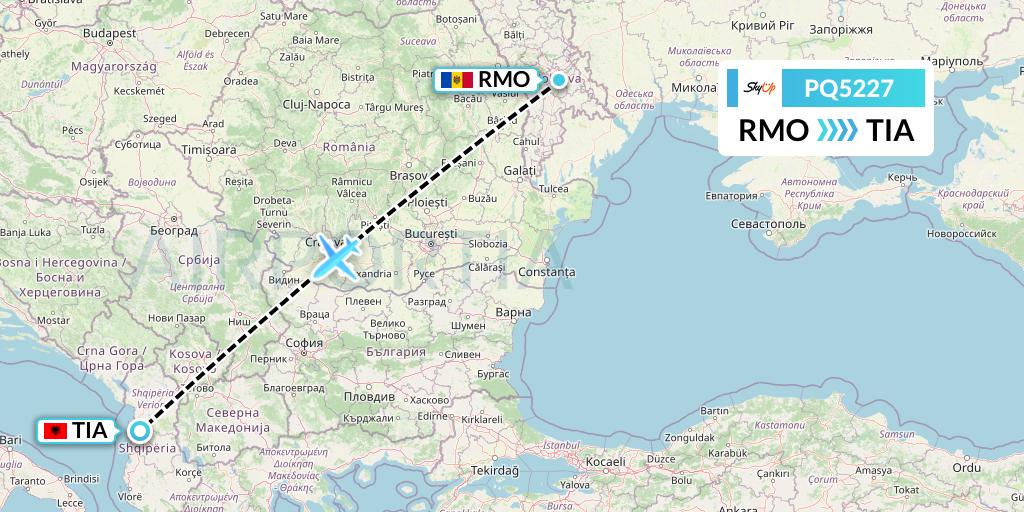PQ5227 SkyUp Airlines Flight Map: Chisinau to Tirana