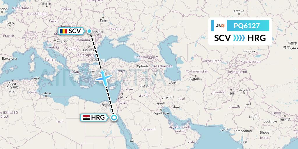 PQ6127 SkyUp Airlines Flight Map: Suceava to Hurghada