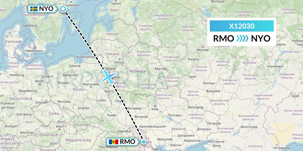 X12030 Nik Airways Flight Map: Chisinau to Stockholm