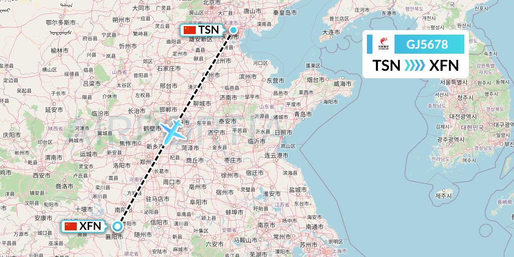 GJ5678 Loong Airlines Flight Map: Tianjin to Xiangyang