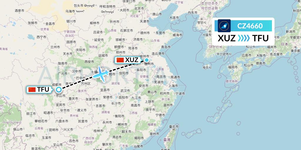 CZ4660 China Southern Airlines Flight Map: Xuzhou to Chengdu
