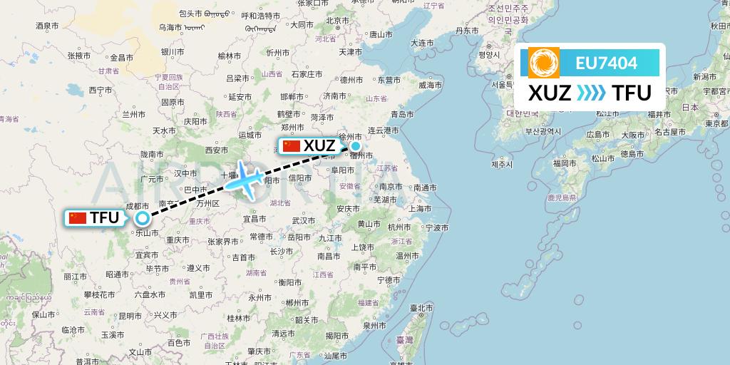 EU7404 Chengdu Airlines Flight Map: Xuzhou to Chengdu