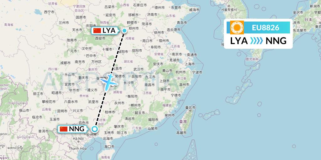 EU8826 Chengdu Airlines Flight Map: Luoyang to Nanning