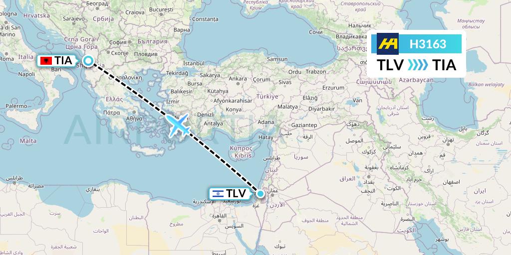 H3163 Harbour Air Flight Map: Tel Aviv to Tirana