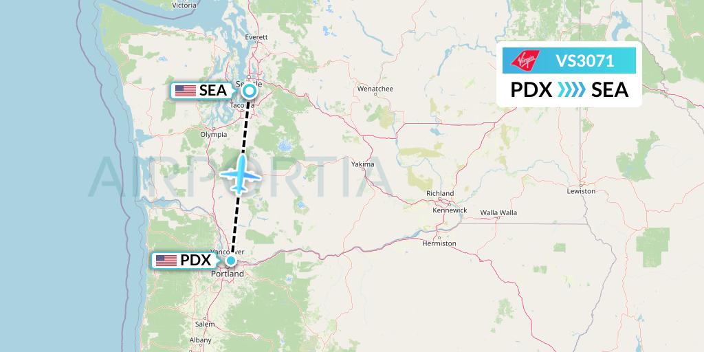 VS3071 Virgin Atlantic Airways Flight Map: Portland to Seattle