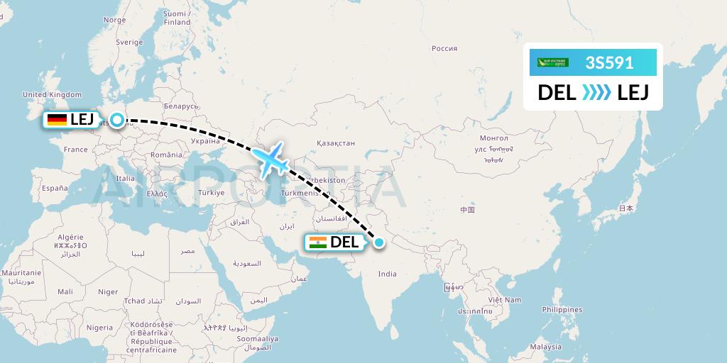 3S591 Air Antilles Express Flight Map: Delhi to Leipzig
