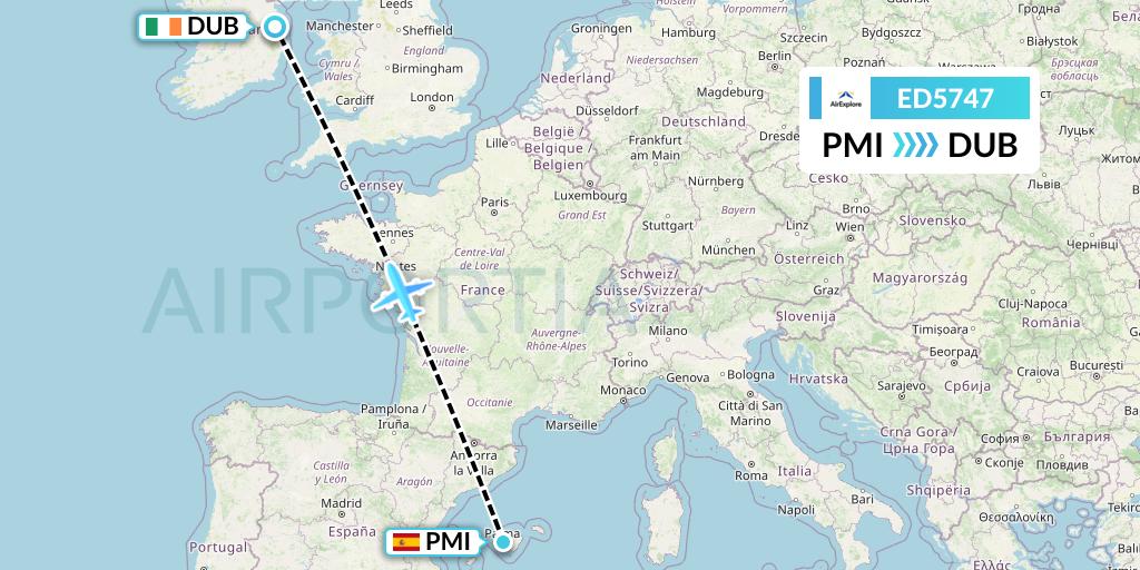 ED5747 AirExplore Flight Map: Palma de Mallorca to Dublin
