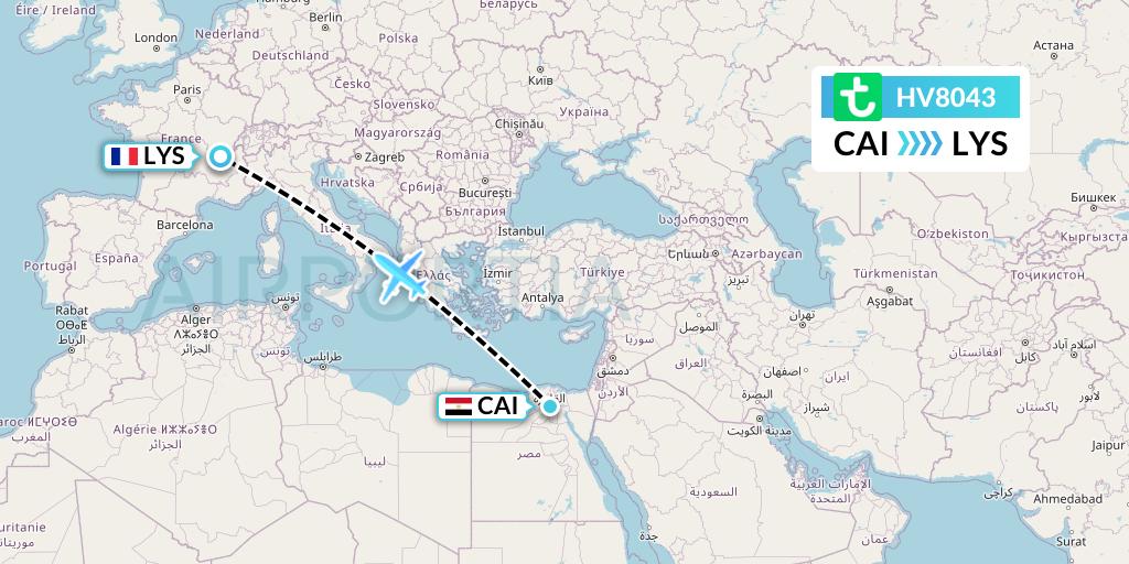 HV8043 Transavia Flight Map: Cairo to Lyon