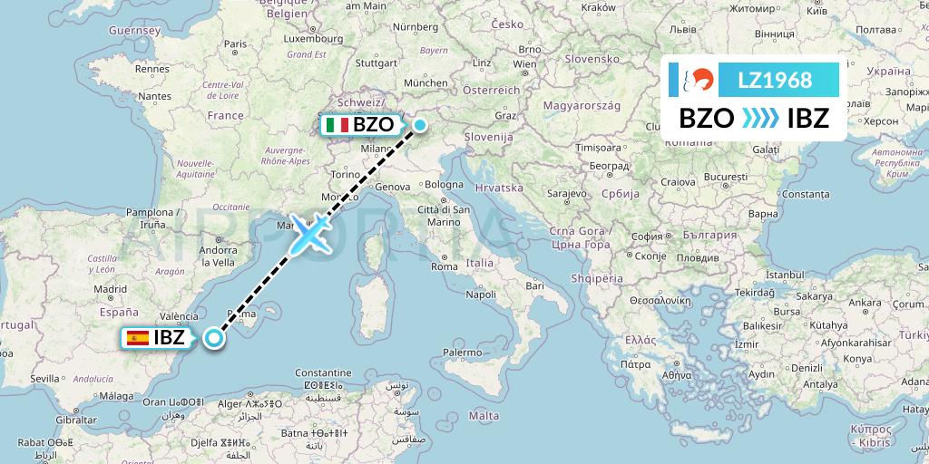 LZ1968 Air Link Flight Map: Bolzano to Ibiza
