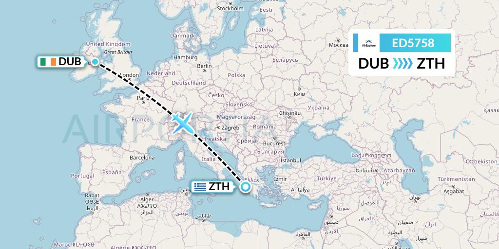 ED5758 AirExplore Flight Map: Dublin to Zakynthos