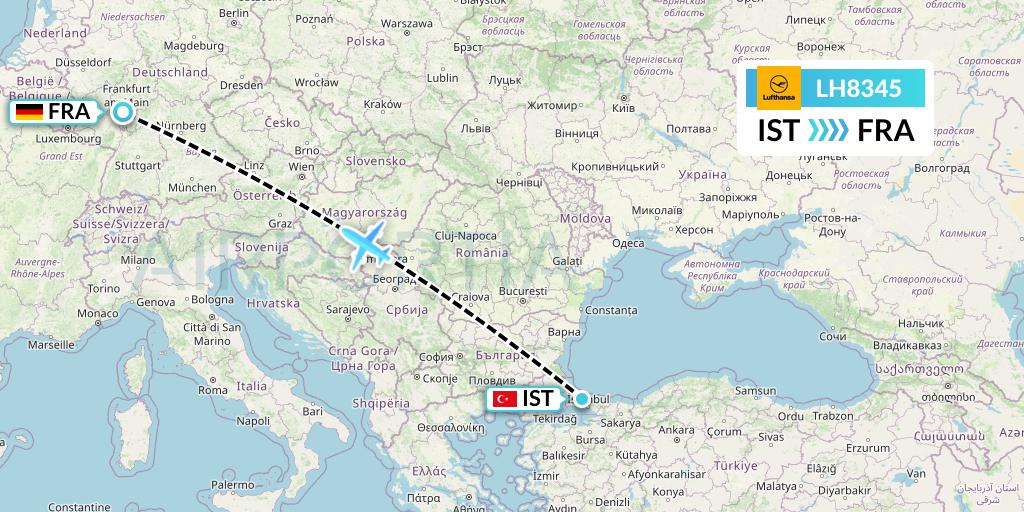 LH8345 Lufthansa Flight Map: Istanbul to Frankfurt