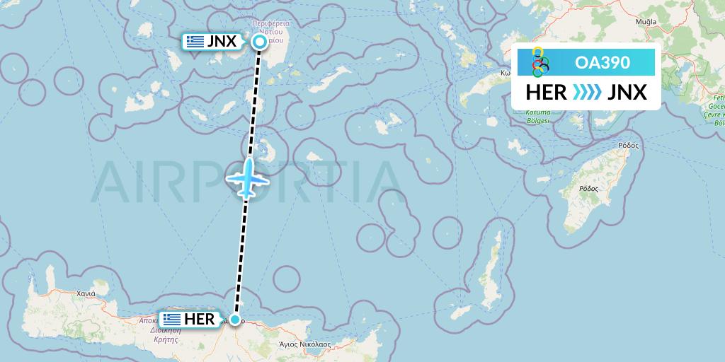 OA390 Olympic Air Flight Map: Heraklion to Naxos