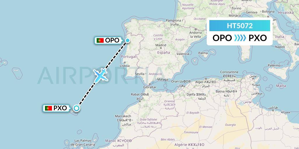 HT5072 Ningxia Cargo Airlines CO.,LTD Flight Map: Porto to Porto Santo