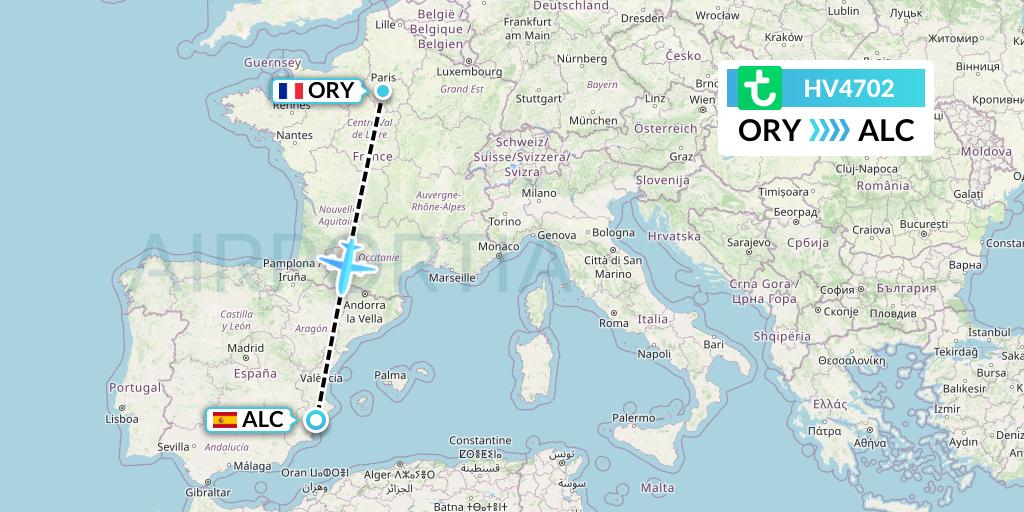 HV4702 Transavia Flight Map: Paris to Alicante