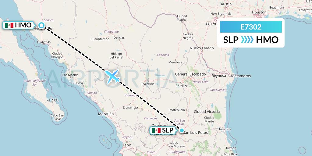 E7302 Equaflight Service Flight Map: San Luis Potosi to Hermosillo