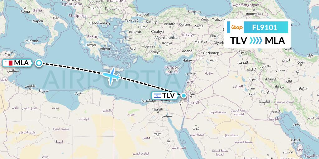 FL9101 AirTran Flight Map: Tel Aviv to Malta