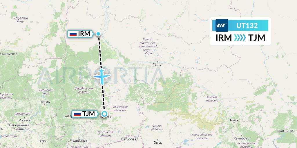 UT132 UTair Flight Map: Igrim to Tyumen