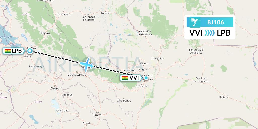 8J106 EcoJet Flight Map: Santa Cruz to La Paz