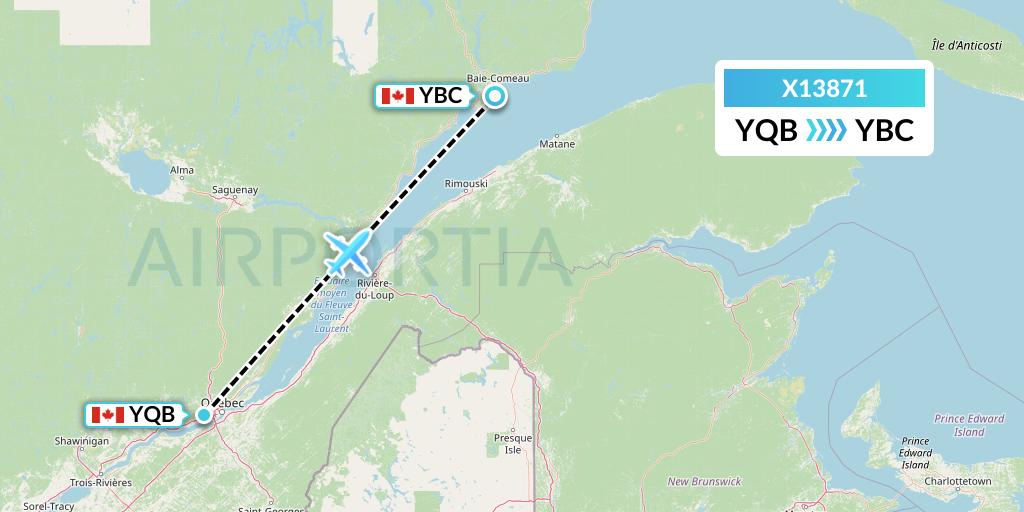 X13871 Nik Airways Flight Map: Quebec to Baie Comeau