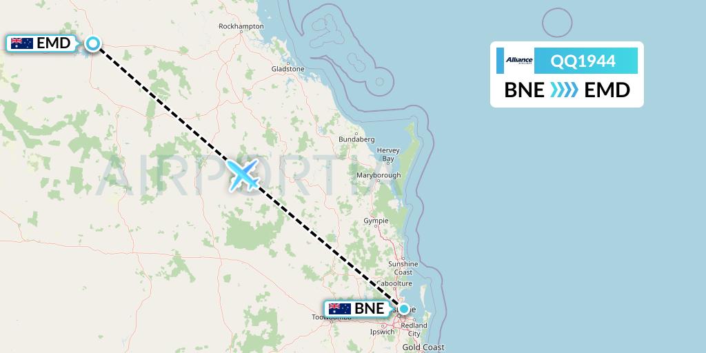QQ1944 Alliance Airlines Flight Map: Brisbane to Emerald