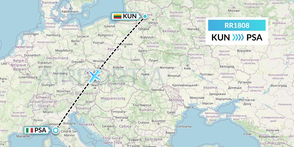 RR1808 Royal Air Force Flight Map: Kaunas to Pisa