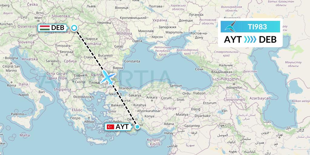 TI983 Tailwind Airlines Flight Map: Antalya to Debrecen