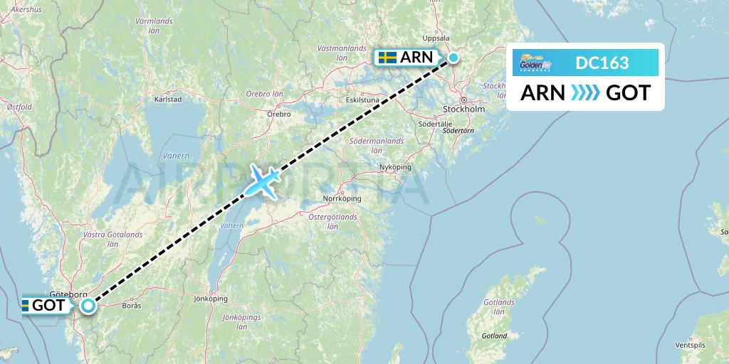 DC163 Braathens Regional Flight Map: Stockholm to Gothenburg