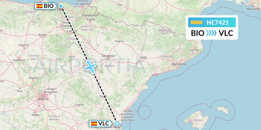 NE7421 Nesma Airlines Flight Map: Bilbao to Valencia