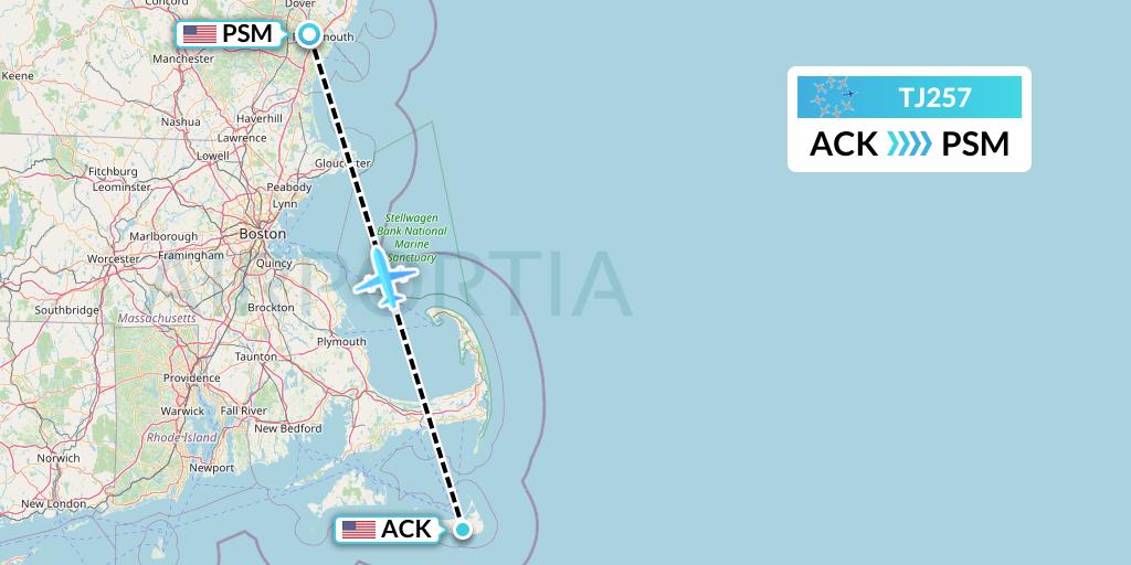 TJ257 Tradewind Aviation Flight Map: Nantucket to Portsmouth