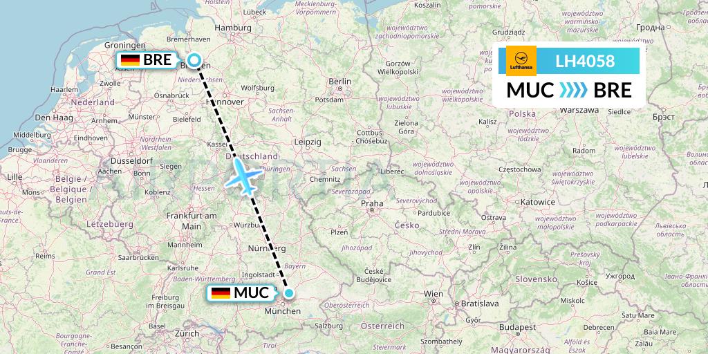 LH4058 Lufthansa Flight Map: Munich to Bremen