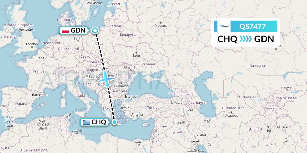 QS7477 Smartwings Flight Map: Chania to Gdansk