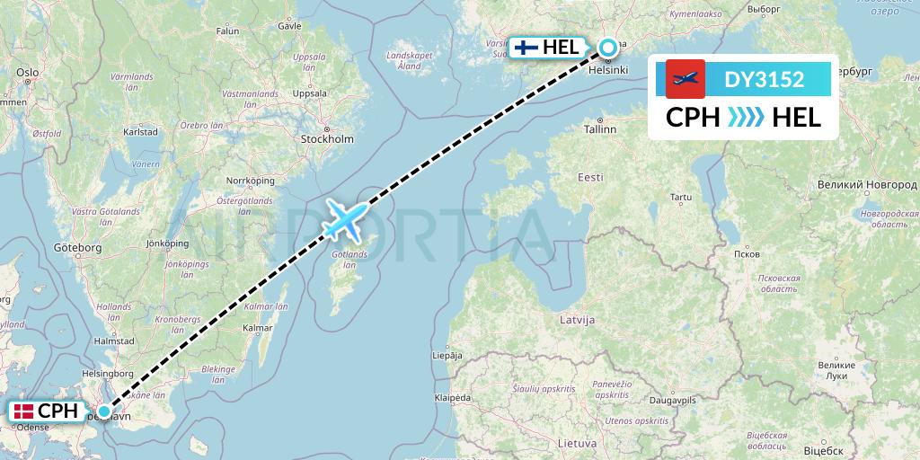 DY3152 Norwegian Flight Map: Copenhagen to Helsinki