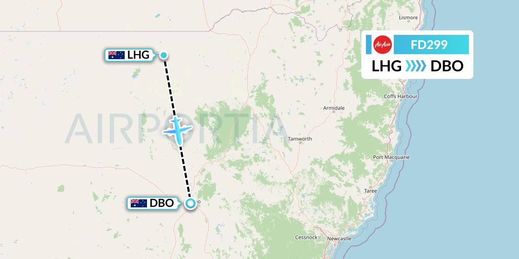 FD299 Thai AirAsia Flight Map: Australia to Dubbo