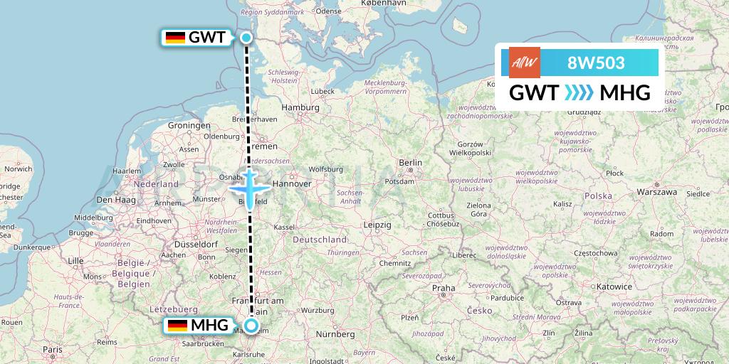8W503 Fly AllWays Flight Map: Sylt to Mannheim