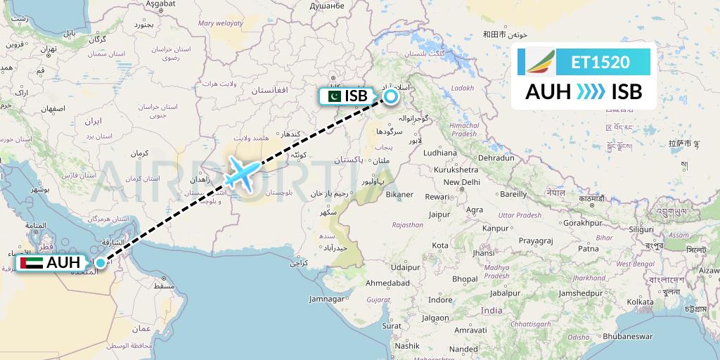 ET1520 Ethiopian Airlines Flight Map: Abu Dhabi to Islamabad