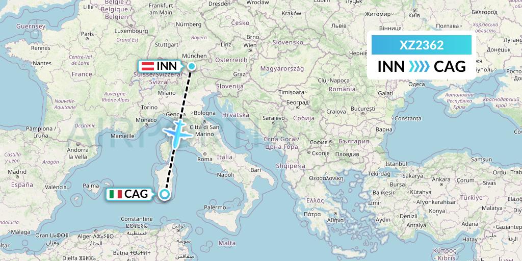 XZ2362 Aeroitalia Flight Map: Innsbruck to Cagliari