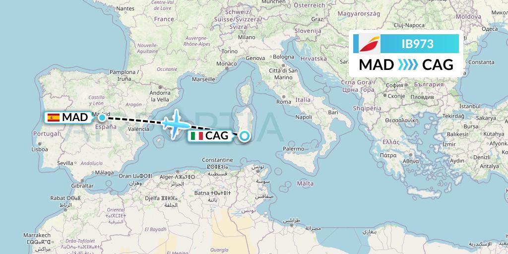 IB973 Iberia Flight Map: Madrid to Cagliari