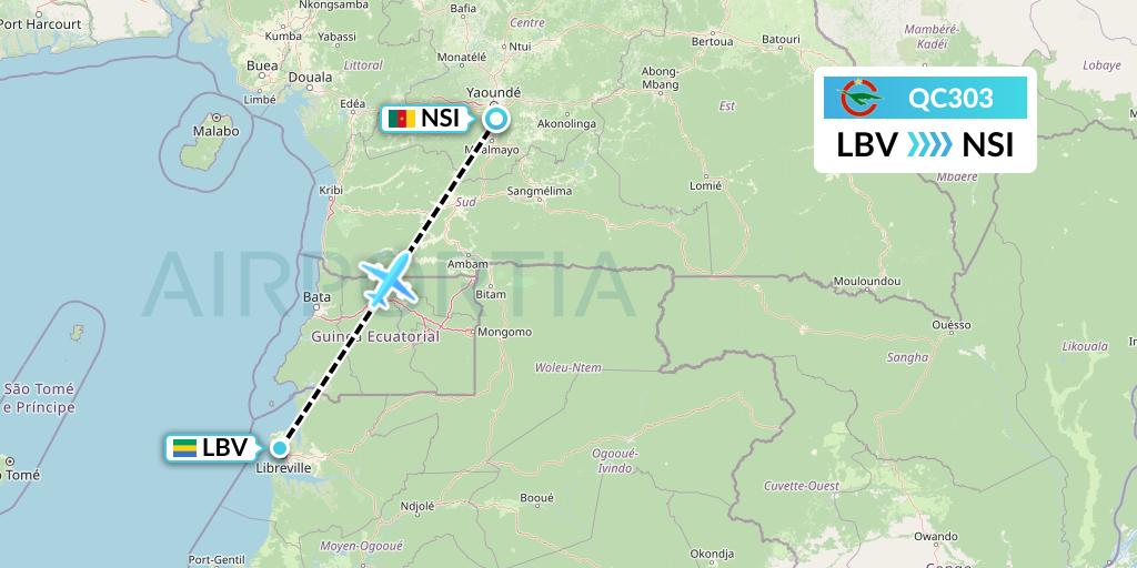 QC303 Camair-Co Flight Map: Libreville to Yaounde