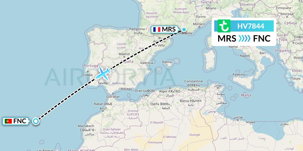 HV7844 Transavia Flight Map: Marseille to Funchal