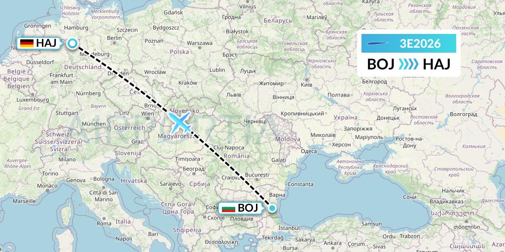 3E2026 Air Choice One Flight Map: Burgas to Hannover