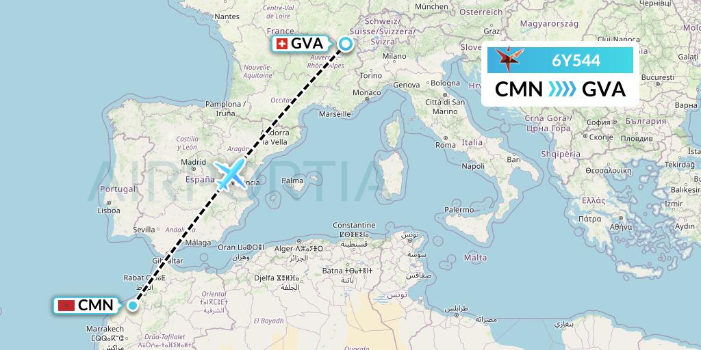 6Y544 SmartLynx Flight Map: Casablanca to Geneva