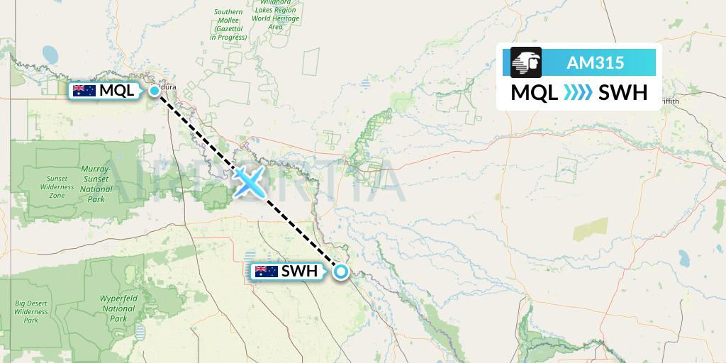 AM315 Aeromexico Flight Map: Mildura to Swan Hill