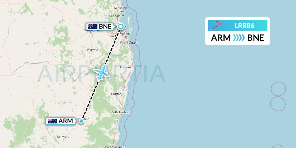 LR886 Lacsa Flight Map: Armidale to Brisbane
