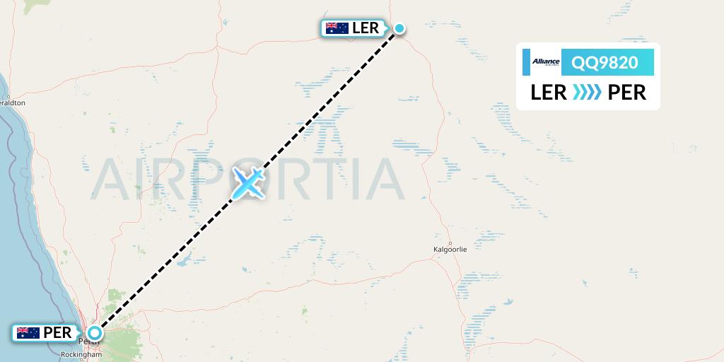QQ9820 Alliance Airlines Flight Map: Leinster to Perth