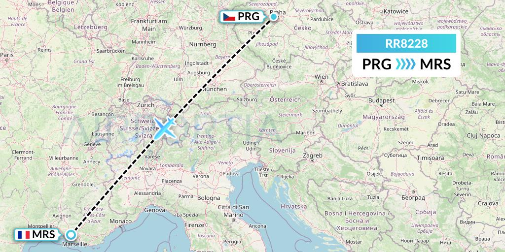 RR8228 Royal Air Force Flight Map: Prague to Marseille
