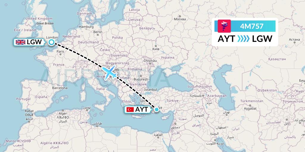 4M757 LATAM Airlines Argentina Flight Map: Antalya to London