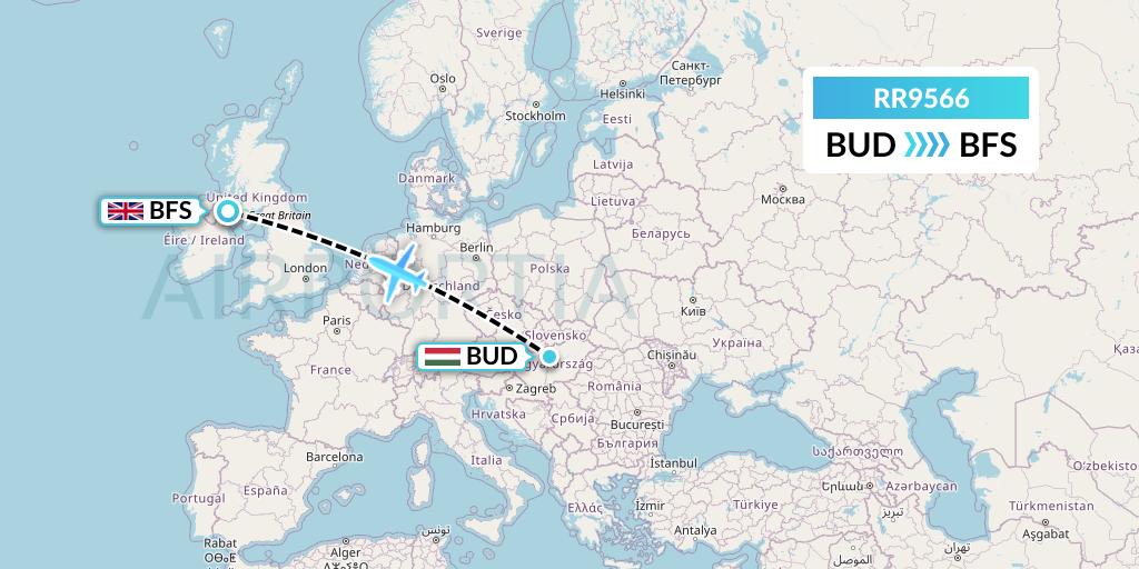 RR9566 Royal Air Force Flight Map: Budapest to Belfast