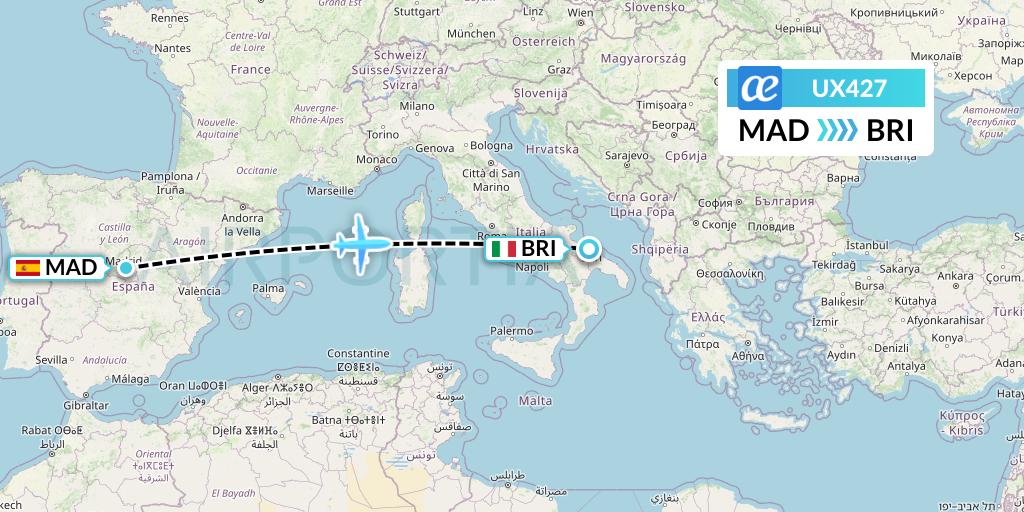 UX427 Air Europa Flight Map: Madrid to Bari