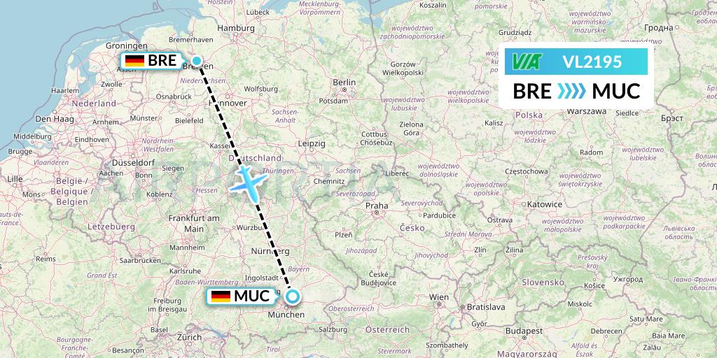 VL2195 Air Via Flight Map: Bremen to Munich