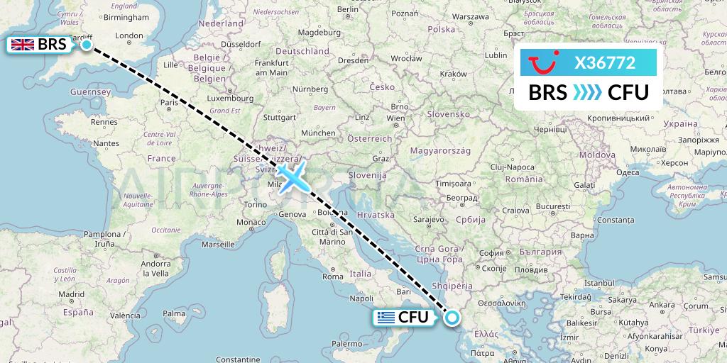 X36772 TUI fly Germany Flight Map: Bristol to Corfu